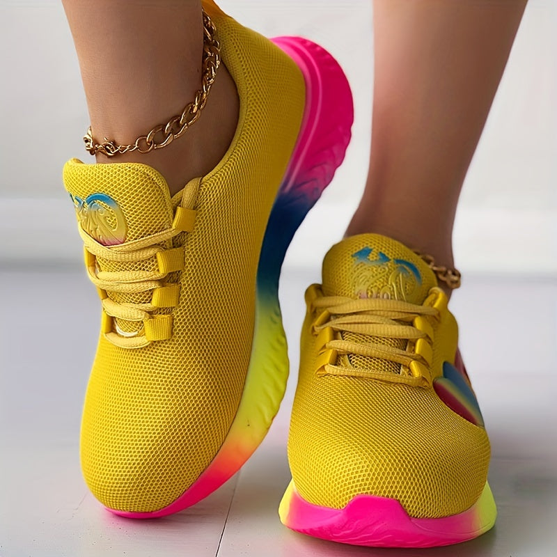 Women's Rainbow Heart Chunky Trainers Casual Running Shoes