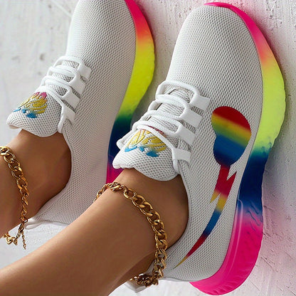 Women's Rainbow Heart Chunky Trainers Casual Running Shoes