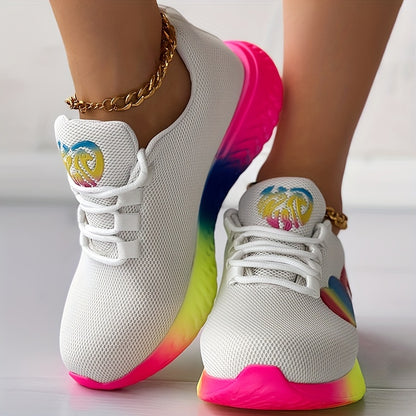 Women's Rainbow Heart Chunky Trainers Casual Running Shoes