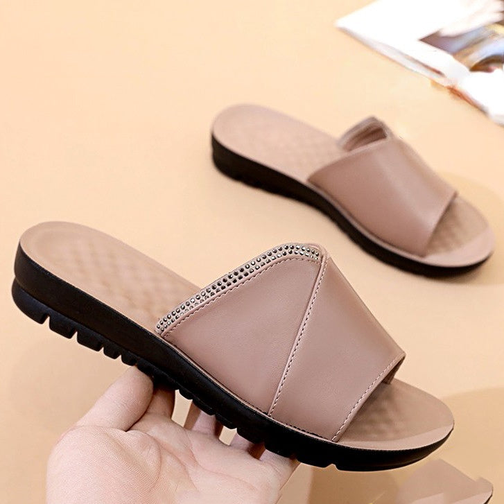 Peep Toe Wedge Non-slip Leather Slippers