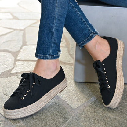 Canvas Wedge Casual Lace-Up Trainers