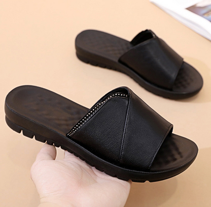 Peep Toe Wedge Non-slip Leather Slippers