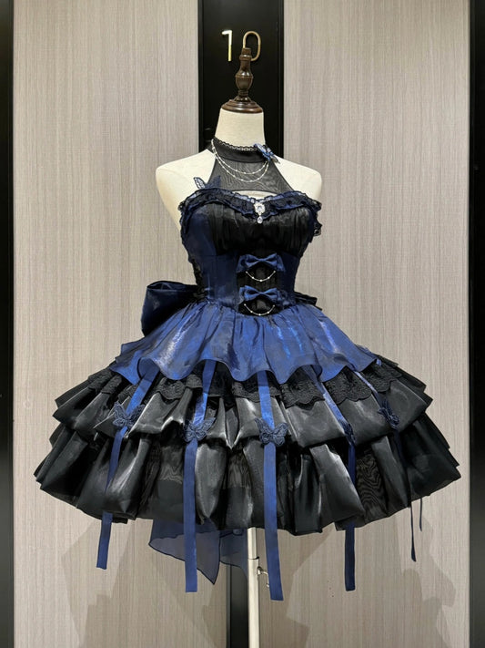 F72102 Black and Blue Halter Neck Lolita Skirt Special Pure Desire Style Lolita Trailing Tutu Skirt Sweet Girl Ballet Style Princess Skirt