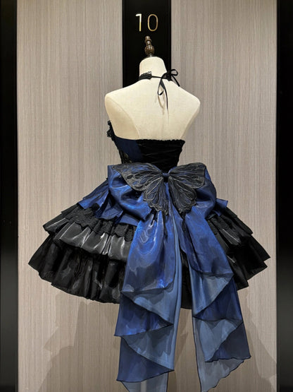 F72102 Black and Blue Halter Neck Lolita Skirt Special Pure Desire Style Lolita Trailing Tutu Skirt Sweet Girl Ballet Style Princess Skirt