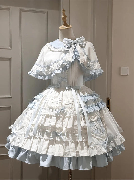 F72105 Blue and White Doll Sense Girl Sweet Love Cape JSK Cute Singing Suit Lolita Skirt Lolita