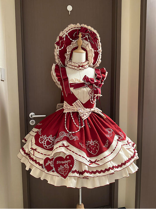 F72106 Red Strawberry Lolita Lolita Skirt JSK Fluffy Princess Skirt Cute Sweet Super Fairy Lolita Dress