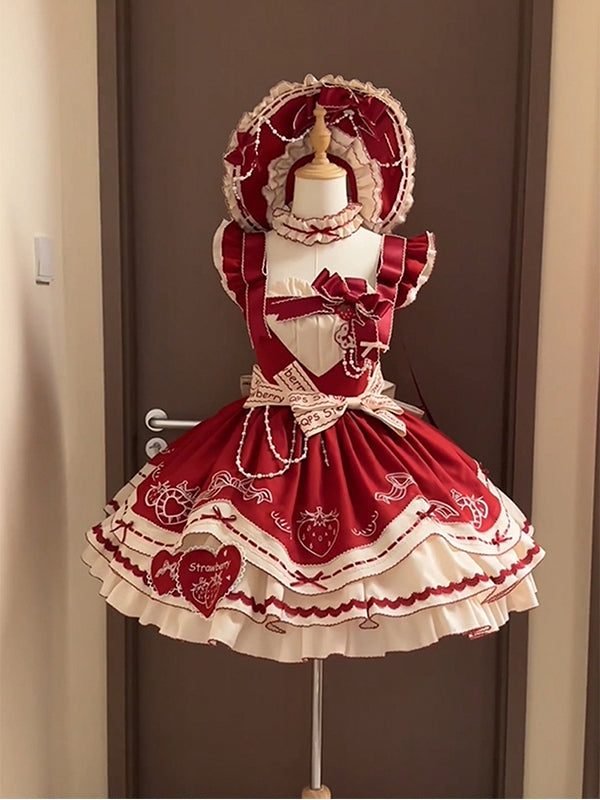 F72106 Red Strawberry Lolita Lolita Skirt JSK Fluffy Princess Skirt Cute Sweet Super Fairy Lolita Dress