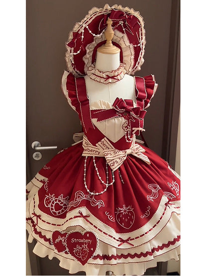 F72106 Red Strawberry Lolita Lolita Skirt JSK Fluffy Princess Skirt Cute Sweet Super Fairy Lolita Dress