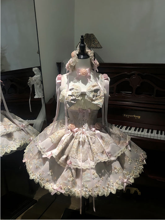 F72109 Pink and Purple Ballet Style Doll Sense Lolita Dress Lolita Sweet Style Bow Princess Dress Daily Dress