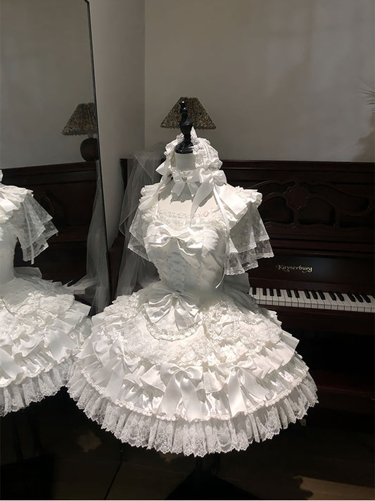F72114 White Ballet Style Doll Sense Cute Lolita Old-fashioned Sweet Gorgeous Elegant Princess Dress