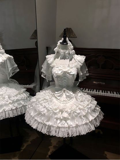 F72114 White Ballet Style Doll Sense Cute Lolita Old-fashioned Sweet Gorgeous Elegant Princess Dress