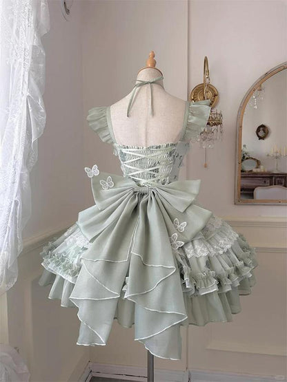 F72115 White Green Butterfly Small Fresh Princess Girl Birthday Short Skirt Lolita Lolita Skirt Cute Sweet