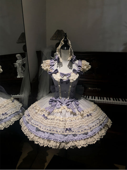 F72116 Purple Ballet Style Old-fashioned Cute Lolita Skirt Waist Slim Princess Fairy Lolita Skirt Dress