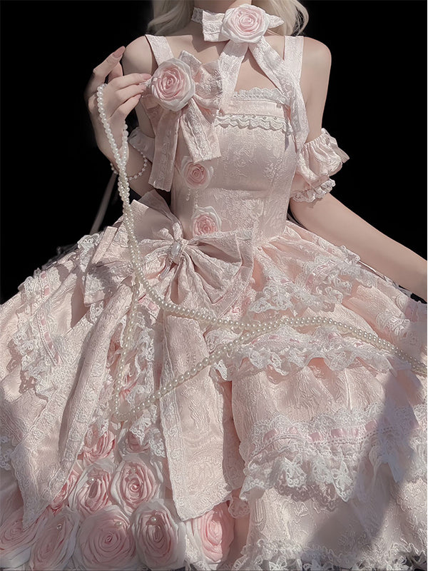 F72120 Pink Rose Dress Gorgeous and Elegant Lolita Dress Sweet Girl Birthday Dress Girl Princess Lolita