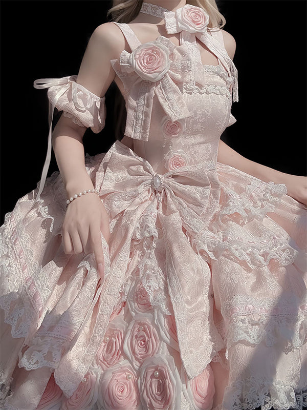 F72120 Pink Rose Dress Gorgeous and Elegant Lolita Dress Sweet Girl Birthday Dress Girl Princess Lolita