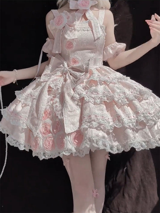 F72120 Pink Rose Dress Gorgeous and Elegant Lolita Dress Sweet Girl Birthday Dress Girl Princess Lolita