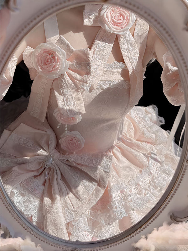 F72120 Pink Rose Dress Gorgeous and Elegant Lolita Dress Sweet Girl Birthday Dress Girl Princess Lolita
