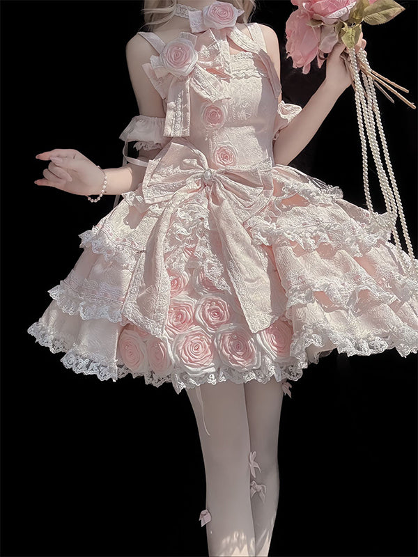 F72120 Pink Rose Dress Gorgeous and Elegant Lolita Dress Sweet Girl Birthday Dress Girl Princess Lolita