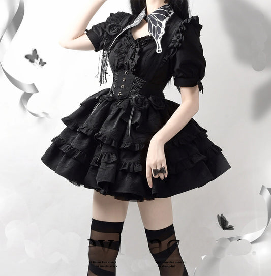 F72121 Black Lolita Dress Sk Gothic Lolita Fishbone Lo Dress