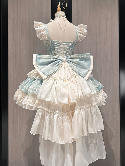 F72122 Fresh Green Smudged Ballet Style Girl Birthday Date Cake Dress Lolita Dress Lolita