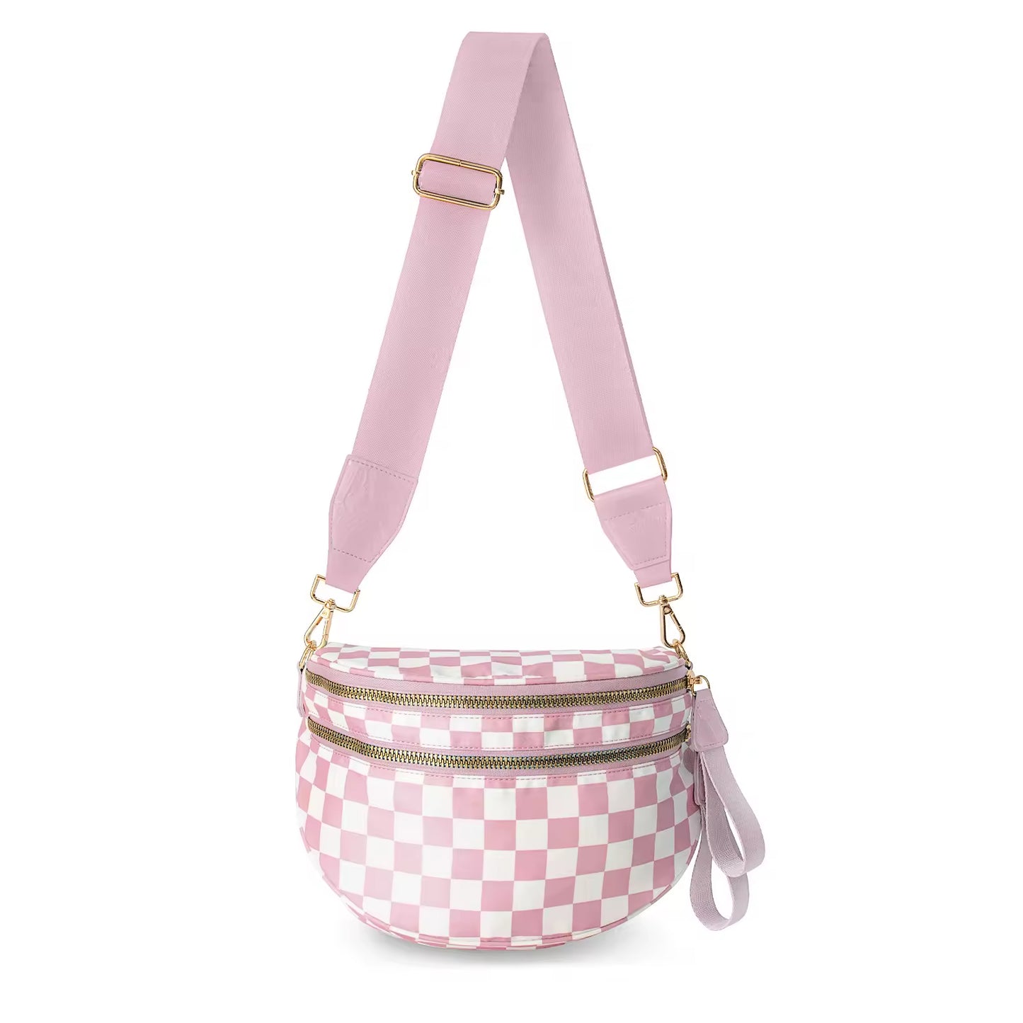Fanny Pack Checkered Nylon Savvy Bum Bag Fashion Crossbody Bag Travel Shoulder Purse Belt Waist Plus Size Sling Bag