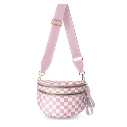 Fanny Pack Checkered Nylon Savvy Bum Bag Fashion Crossbody Bag Travel Shoulder Purse Belt Waist Plus Size Sling Bag