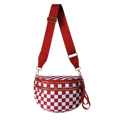 Fanny Pack Checkered Nylon Savvy Bum Bag Fashion Crossbody Bag Travel Shoulder Purse Belt Waist Plus Size Sling Bag
