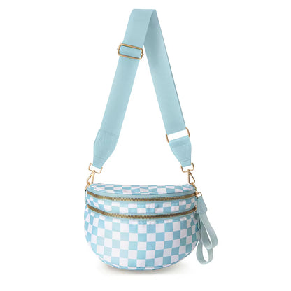 Fanny Pack Checkered Nylon Savvy Bum Bag Fashion Crossbody Bag Travel Shoulder Purse Belt Waist Plus Size Sling Bag