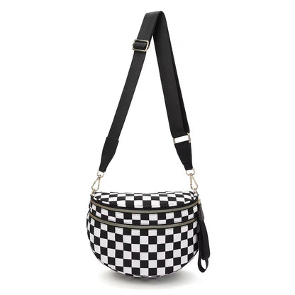 Fanny Pack Checkered Nylon Savvy Bum Bag Fashion Crossbody Bag Travel Shoulder Purse Belt Waist Plus Size Sling Bag