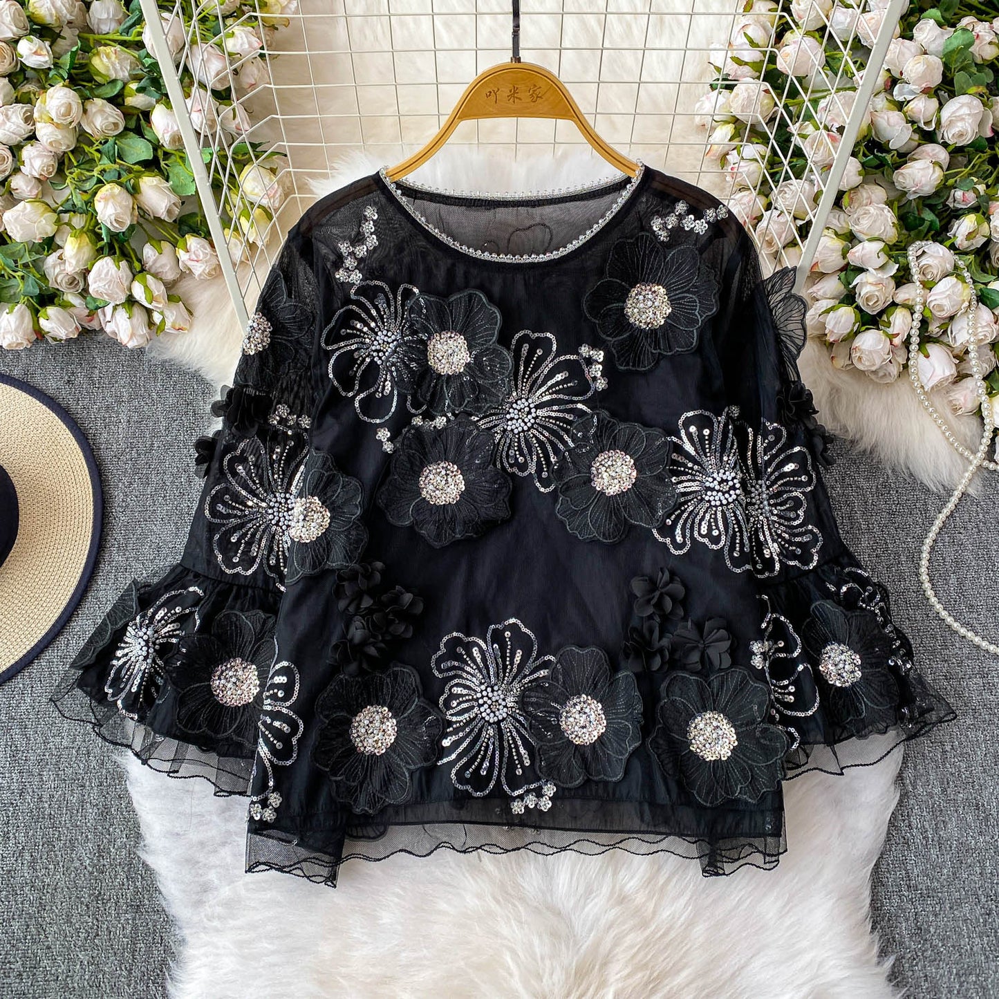 3D Floral Round Neck Shirt