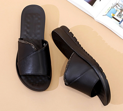 Peep Toe Wedge Non-slip Leather Slippers