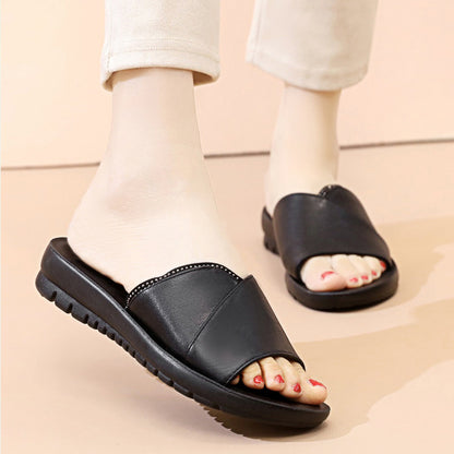 Peep Toe Wedge Non-slip Leather Slippers