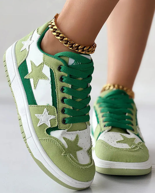 Colorblock Star Pattern Lace-up Trainers
