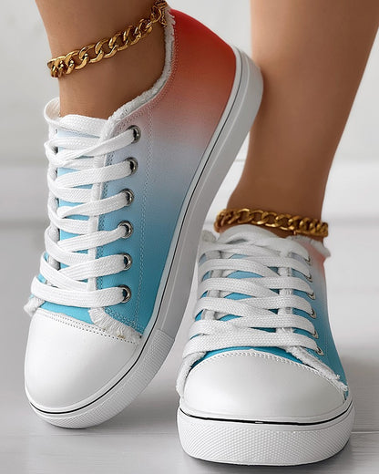 Gradient Raw Hem Lace-up Canvas Sneakers
