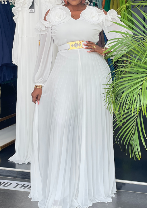 Off-Shoulder Three-Dimensional Flower Jumpsuit