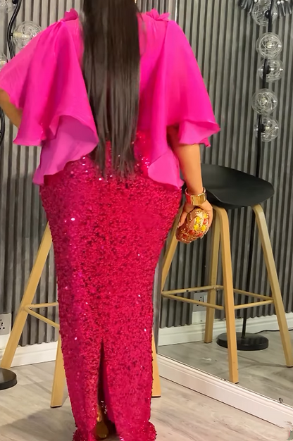 Demure 3D Flower Sequin Gown