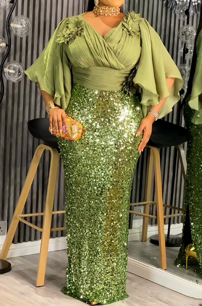 Demure 3D Flower Sequin Gown