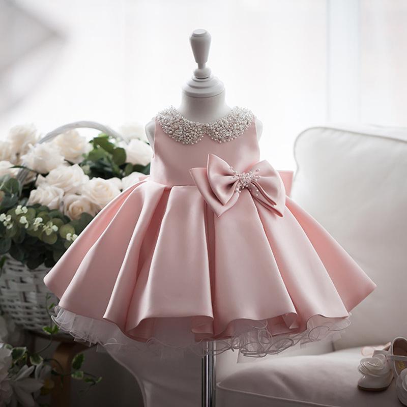 L4162 GIRL CHRISTMAS DRESS TODDLER PRINCESS DRESS SUMMER BEADED BOW DRESS BIRTHDAY PARTY DRESS