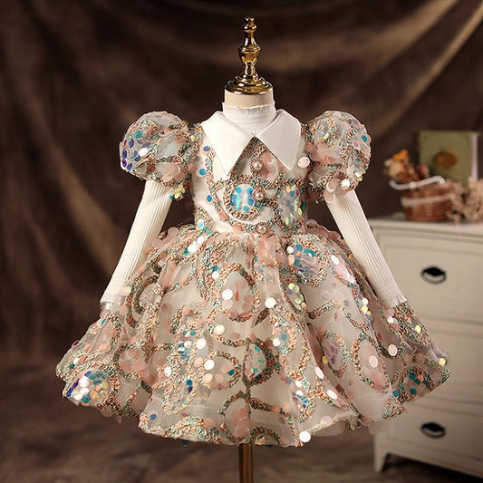 L41611 GIRL FORMAL DRESSES BABY GIRL GORGEOUS COLORFUL SEQUINS DRESS PRINCESS PARTY DRESSES EASTER DRESS FOR TODDLER