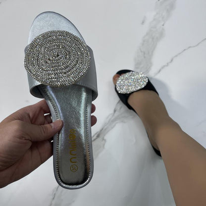 L40811 Rhinestone Flat Slippers