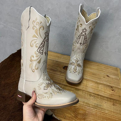 F5164 Cross Embroidered Knight Boots