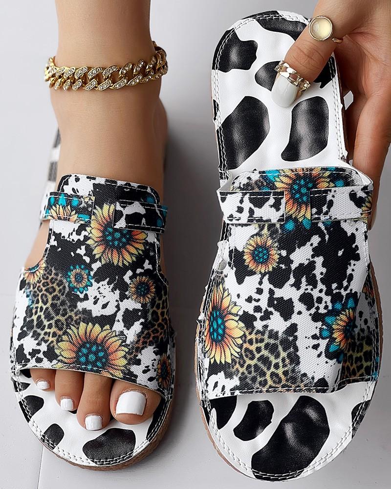 Sunflower Cow Leopard Print Hollow Out Slippers Summer Sandals