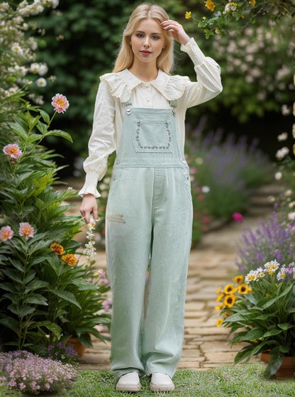 Korean Style Spring Embroidered Overalls