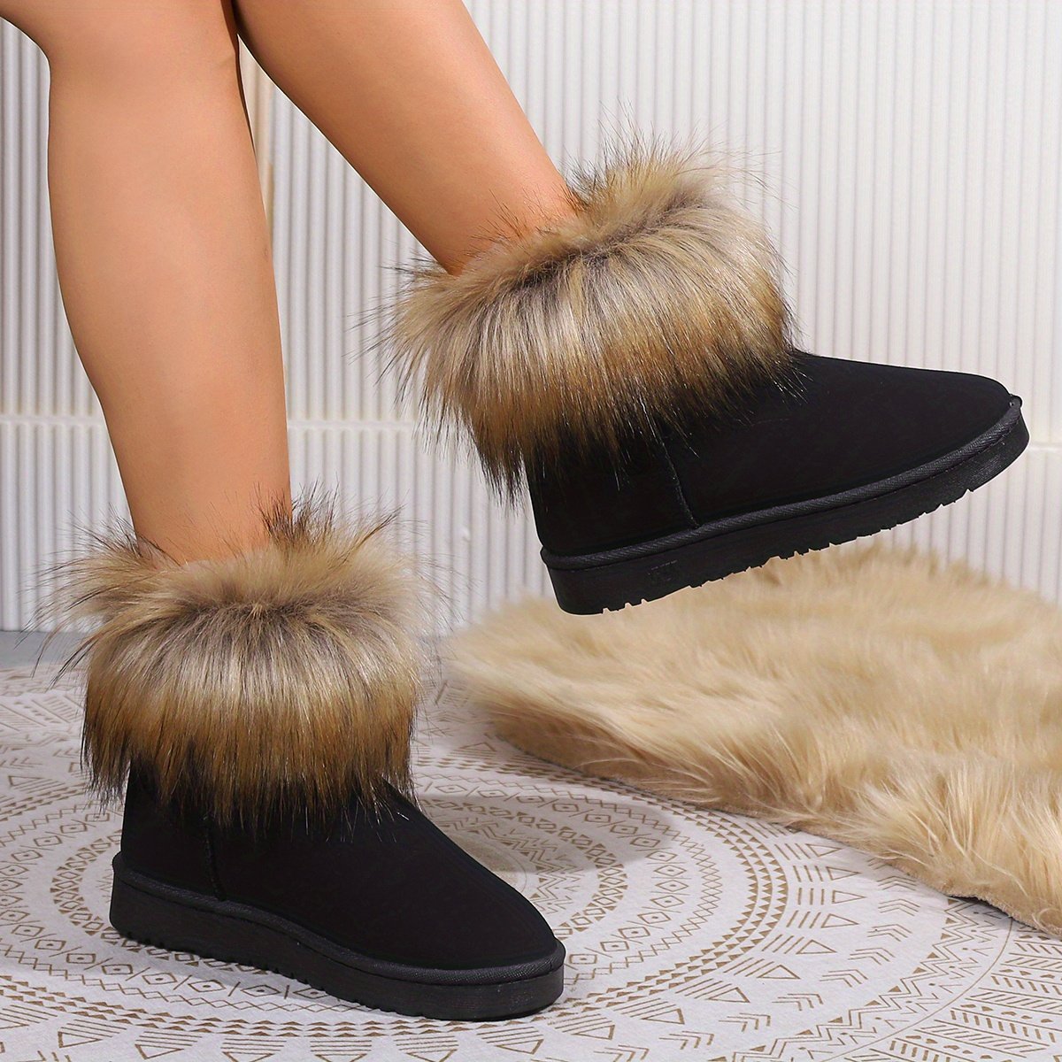 Women's Fluffy Furry Slip On Thermal Ankle Warm Boots