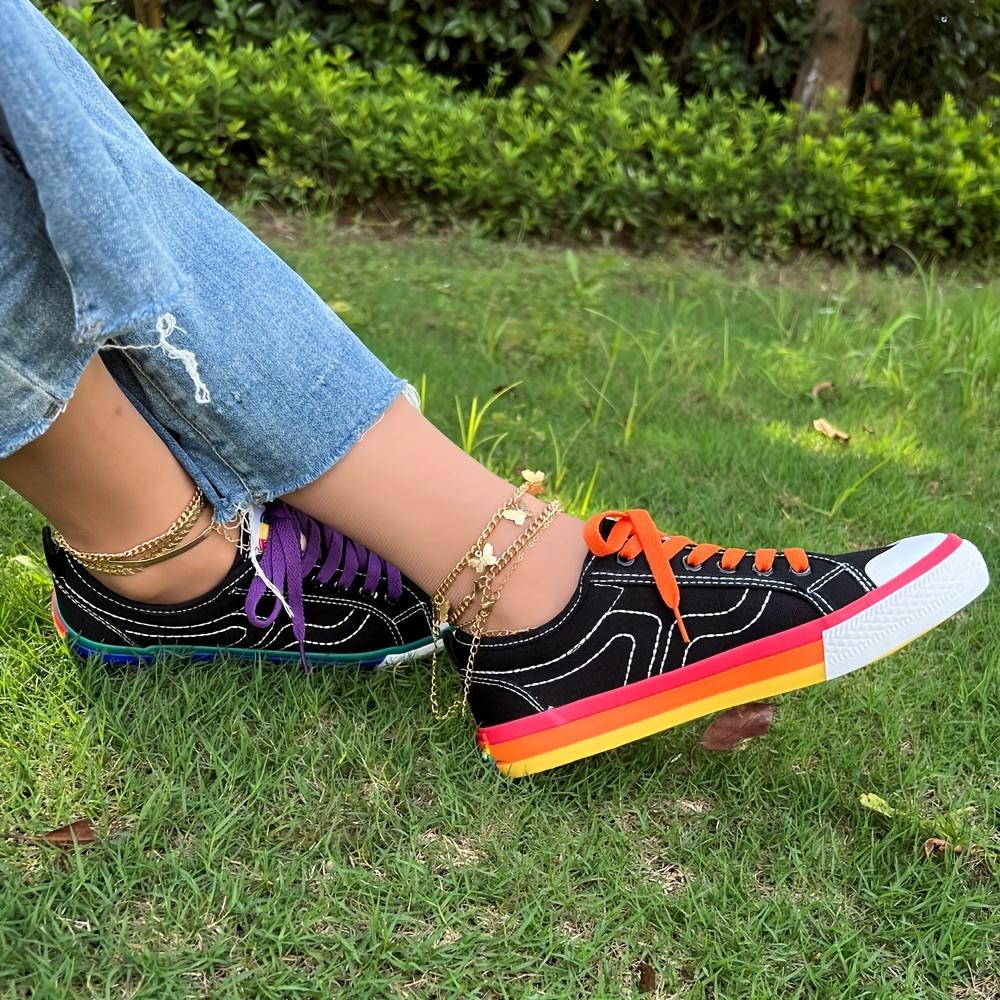 Rainbow Canvas Sneakers Lace Up Fashion Trainers