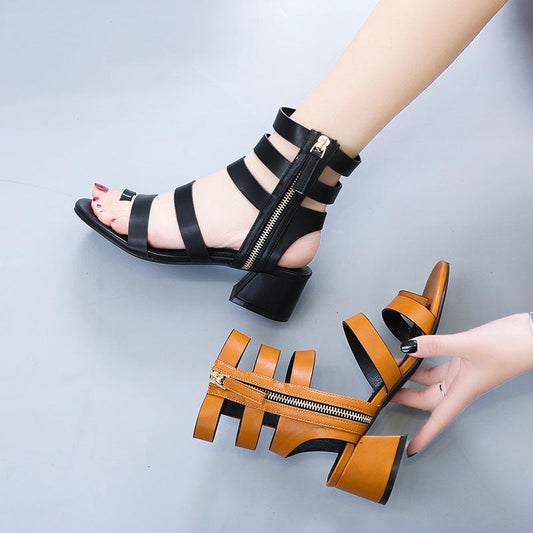 Slip-on Side Zipper Platform Casual Split-Toe Sandals