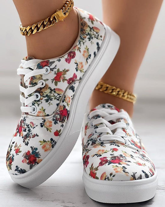 Ditsy Floral Print Lace-up Trainers