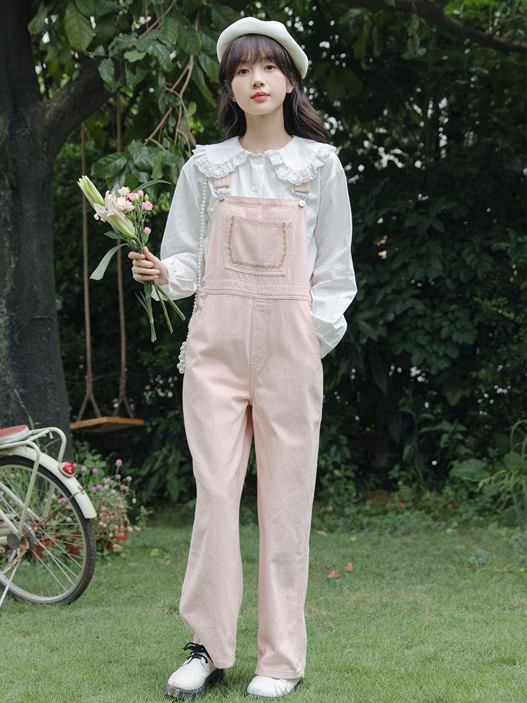 Korean Style Spring Embroidered Overalls