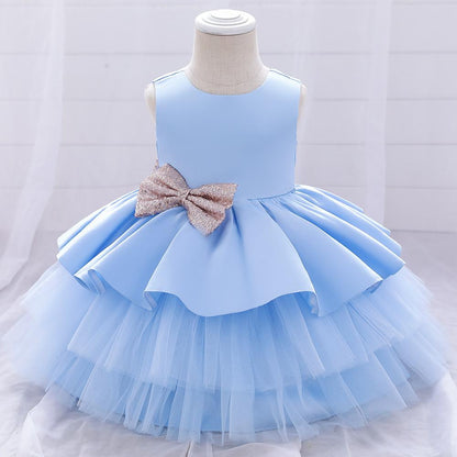 L4169 BABY GIRL PRINCESS DRESS TODDLER SEQUINED BOW BIRTHDAY PARTY DRESS