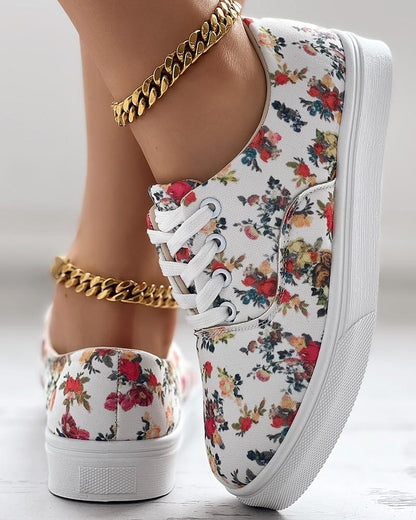 Ditsy Floral Print Lace-up Trainers